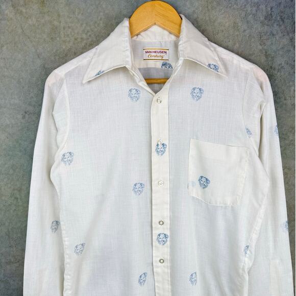 VTG 70s True Vintage Van Heusen Button Up Shirt Sz M Retro Lion Print - Picture 2 of 7